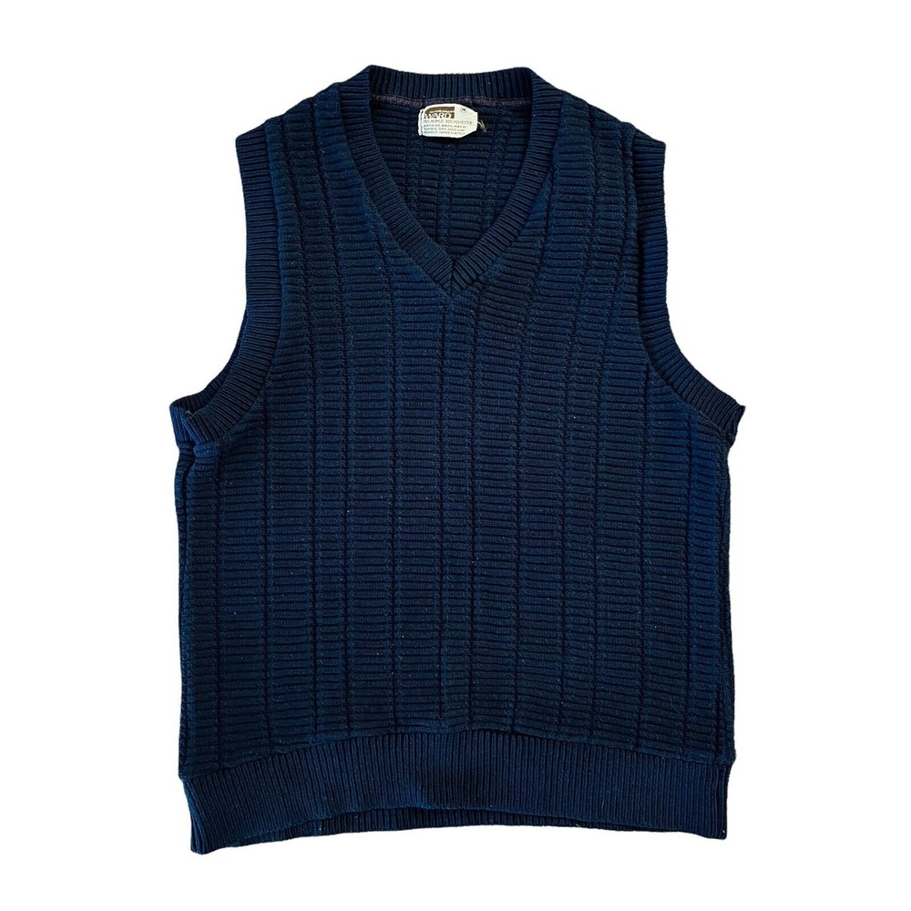 Montgomery Ward Vintage 70s Navy Blue Sweater Vest Womens Size Medium